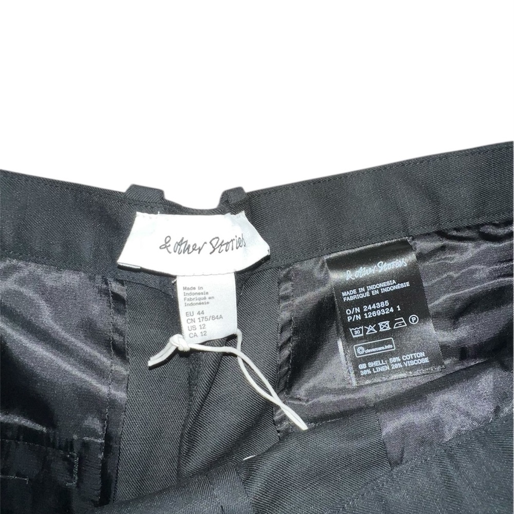 NWT & Other Stories Black Tailored Bermuda Shorts Size 12 Cotton Linen Blend - Picture 7 of 12